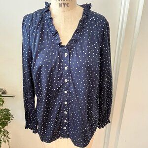 BODEN Women's Pippa Blouse Polka Dot Blue & White Size 10